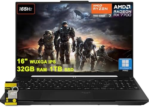 ASUS TUF Gaming A16 Laptop 16″ WUXGA 165Hz 100% sRGB AMD 8-core Ryzen 7 7735HS 32GB DDR5 1TB SSD Radeon RX 7700S (>RTX4060) Backlit USB4 AI Noise Cancelation Win11Pro w/ICP Accessory